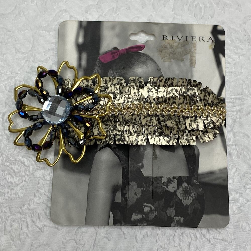 Riviera Women's Gold-Tone Feather Hair Clip Barrette w/ Metal & Beaded Flower